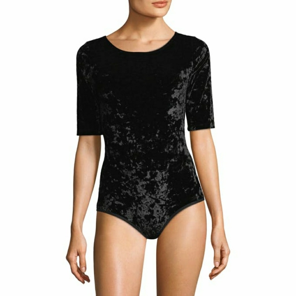 Spanx Black Velvet Short-Sleeve Bodysuit